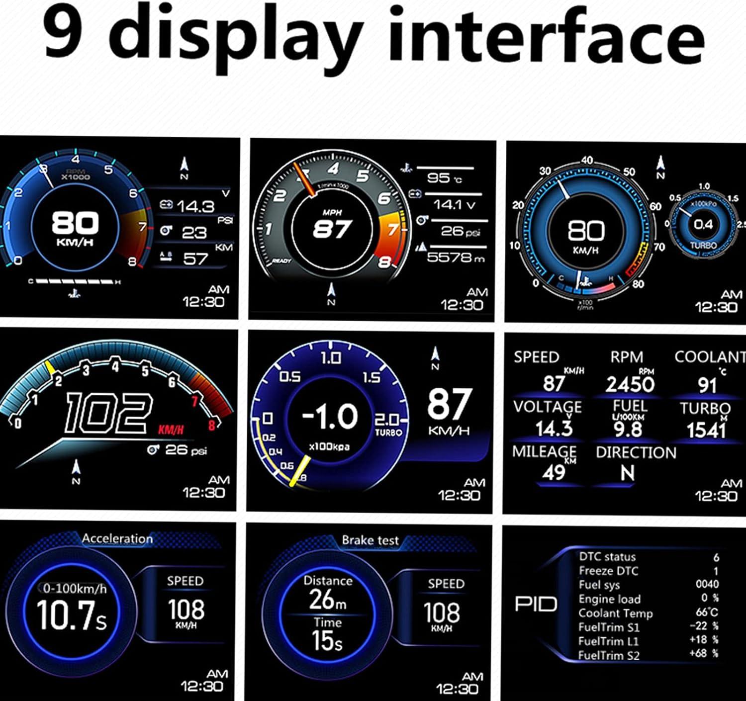 شاشة عرض اتش يو دي للسيارةبنظامي OBD وGPS، مقياس ذكي للسرعة، تشخيص الأعطال وإنذار تجاوز السرعة، تعمل مع معظم السيارات — الوسائط 4