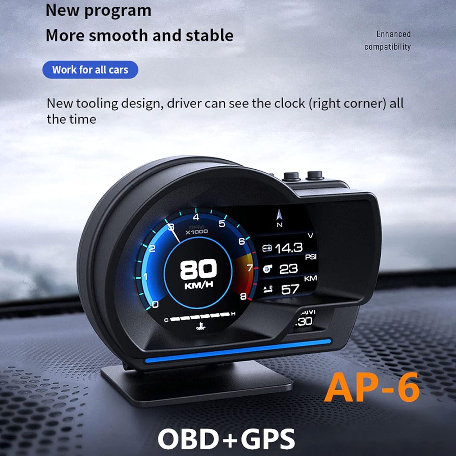 شاشة عرض اتش يو دي للسيارةبنظامي OBD وGPS، مقياس ذكي للسرعة، تشخيص الأعطال وإنذار تجاوز السرعة، تعمل مع معظم السيارات — الوسائط 2