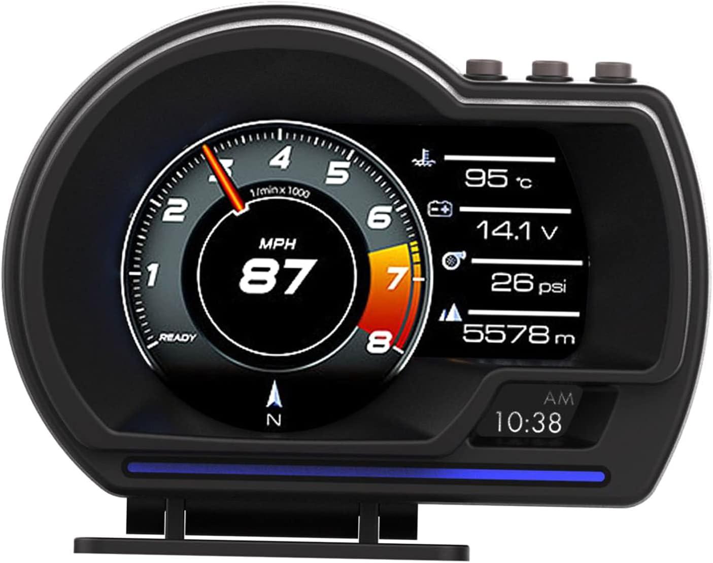 شاشة عرض اتش يو دي للسيارةبنظامي OBD وGPS، مقياس ذكي للسرعة، تشخيص الأعطال وإنذار تجاوز السرعة، تعمل مع معظم السيارات — الوسائط 8
